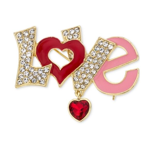 Holiday Lane Gold-Tone Crystal Heart Love Pin - Picture 1 of 4